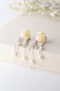 Pendientes Colgantes de Rosa Blanca con Perlas, Estilo Candelabro Floral, Joyería Nupcial Romántica, Accesorios de Moda Elegantes - Product Image 2
