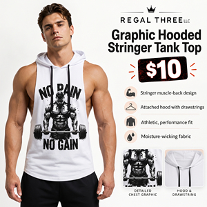 Chaleco Deportivo con Capucha para Hombre, Diseño Gráfico con Letras Impresas, Corte Ajustado, Sin Mangas, Ligero, para Gimnasio y Entrenamiento - Product Image 1