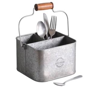 Organizador de utensilios de metal galvanizado de estilo moderno con mango de madera, organizador de cubiertos de hierro para encimera de cocina y comedor al aire libre - Product Image 4