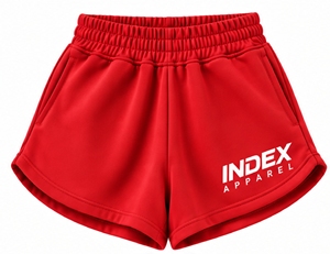 Shorts Deportivos Rojos de Poliéster Tejido de la Marca Index Apparel, con Cintura Elástica y Bolsillos, Ropa Deportiva Casual para Mujer - Product Image 1
