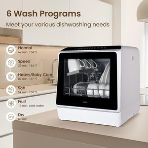 Lave-vaisselle de comptoir, 6 programmes, lave-vaisselle portables, réservoir d'eau intégré de 5 L, aucun raccordement nécessaire, fonction de soin des bébés et de séchage à l'air - Product Image 3