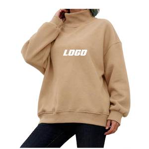 Custom Logo Autumn Fall Winter Women Pullover <b>Mock</b> <b>Neck</b> Long Sleeves Drop Shoulder Oversized Fleece Pullover <b>Top</b> Eco-Friendly - Product Image 3