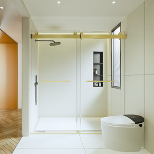 Frameless 68-72 pollici X 76 pollici doppia porta scorrevole doccia Soft-Close caratteristica 3/8 pollici di spessore SGCC temperato spazzolato oro - Product Image 2