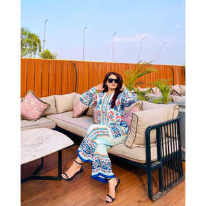 Ensemble coordonné de style bohème chic pour soirée, avec imprimé numérique sur tissu en mousseline - Product Image 4