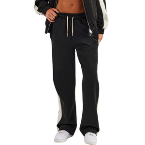 Womens Full Zip Turn <b>Down</b> Collar Tracksuit Set Contrast Panel Top Straight Leg <b>Trousers</b> Drawstring Waist Two Piece Casual Outfit - Product Image 5