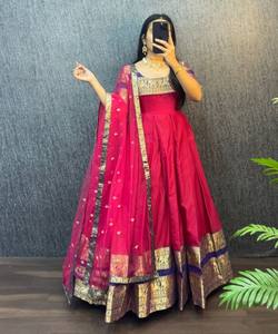 Kurti Tradicional Naryanpet con Bordado de Seda, Dupatta de Tela de Red, Ropa Casual, Precio al por Mayor, Prenda Étnica, Algodón Rosa, Lavable a Máquina - Product Image 4