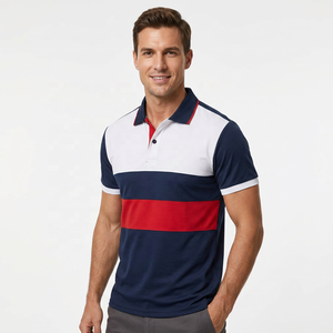 Men's Color <b>Polo</b> <b>Shirt</b> Short Sleeve Striped Casual Knitted Design Red <b>Navy</b> White - Product Image 5