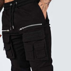 PIHA SPORTS Pantalon cargo noir pour homme en denim de coton, avec logo personnalisé imprimé numériquement, fermeture à cordon de serrage, délavage à la pierre, haute qualité, poches cargo - Product Image 6