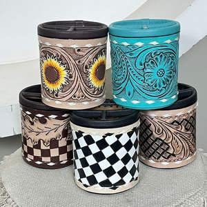 Étui à stylos et crayons rond en cuir de vachette véritable fait main, style western, avec gravures à la main, organisateur de fournitures de bureau, vente en gros - Product Image 5