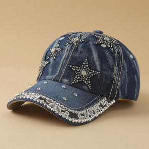Casquette de baseball coréenne pour adultes, printemps-été, polyvalente, en jean, avec perles et strass, réglable, protection solaire, style mode - Product Image 3