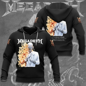 Felpa con Cappuccio Nera da Uomo <span class=keywords><strong>Megadeth</strong></span>, Stampa Teschio, Pullover con Stampa Digitale, Ricamata, con Zip, 100% Cotone, Tinta Unita - Product Image 3
