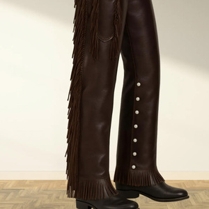 Cuissardes d'équitation western en cuir véritable avec fermeture éclair, logo personnalisé, pour hommes, femmes, unisexe, adulte - Product Image 2