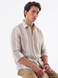 Camisa Casual a Rayas de Doble Botonadura para Hombre Enovate Logan, Manga Larga, Cuello Camisero, Transpirable, Tejido de Lino/Algodón - Product Image 2