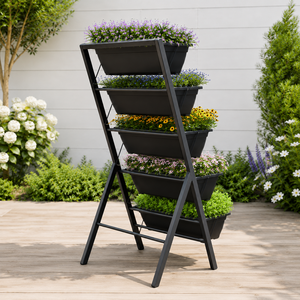 Five Tier Black Metal Vertical Garden Planter <b>Stand</b> with Flower <b>Pots</b> for Patio Balcony Outdoor Plant Display Rack - Product Image 2