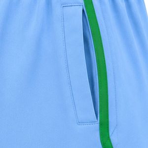 Shorts de sport pour femmes bleu ciel avec bordure verte, taille élastique, cordon de serrage, poche latérale, pour la course à pied, la gym, l'entraînement, vêtements de sport - Product Image 3