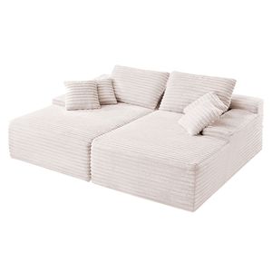 Divano Chaise Longue Doppio Oversize da 82,7 Pollici, Comodo Divano a Due Posti con Seduta Profonda in Morbido Tessuto Corduroy, Divani Componibili per Soggiorno - Product Image 1