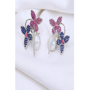 Elegantes Pendientes de Botón de Latón Plateado de Alta Calidad con Circonita, Diseño Moderno para Mujer, Estilo Nocturno, Colección de Moda para Fiestas - Product Image 2