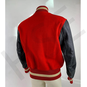 Chaqueta estilo universitario - Cuerpo de lana roja - Mangas de cuero negro - Product Image 6