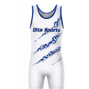 Maillot de lutte sublimé blanc et bleu pour homme, en polyester, uniforme sportif athlétique sans manches, vêtements de lutte pour l'entraînement et les matchs - Product Image 2