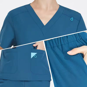 Ensemble d'uniformes médicaux unisexes à col en V avec pantalon droit et haut en tissu tricoté écologique - Product Image 3