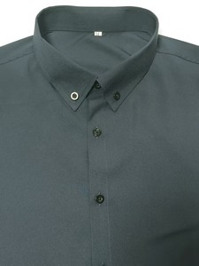 Camisa de Vestir Casual para Hombre, Color Gris Oscuro Sólido, Manga Larga, Cuello con Botones, Ecológica, Transpirable, Antiarrugas, Popelina - Product Image 4