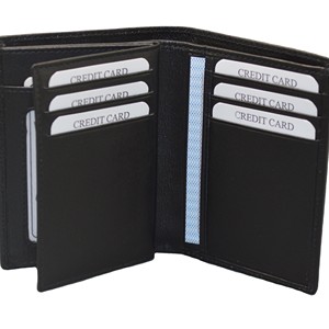 Portefeuille en cuir pour homme de luxe, à trois volets, avec protection RFID, porte-cartes de crédit, fermeture ouverte, petit porte-monnaie à trois volets - Product Image 6