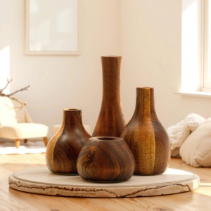 Hollowed Wooden Flower Vase Handcrafted Natural Finish Decorative Vase for Living Room <b>Table</b> Centerpiece Home Decor and Gifting - Product Image 6