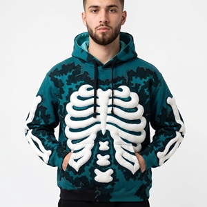 Sudadera con Capucha Unisex Dumela, Diseño de Esqueleto, Corte Holgado, Estilo Gótico Urbano, Impresión Digital, 100% Algodón - Product Image 6