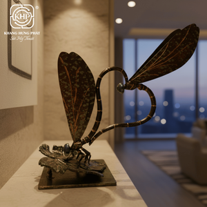 Sculpture d'art en fer forgé libellule 100% faite à la main, résistante aux intempéries et aux UV, décoration de jardin et de maison, artisanat métallique Feng Shui - Product Image 2