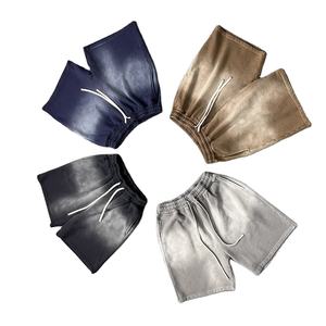 Wholesale Custom Logo Casual Sports Cotton Summer Embroidery Rhinestone Sun Faded Acid Wash <b>Shorts</b> for <b>men</b> - Product Image 1