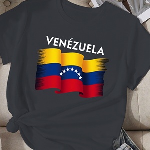 Camiseta Informal para Mujer con la Bandera de Venezuela Estampada por Transferencia de Calor, Cuello Redondo, Manga Corta, Hecha de Tejido de Punto de Poliéster - Product Image 1