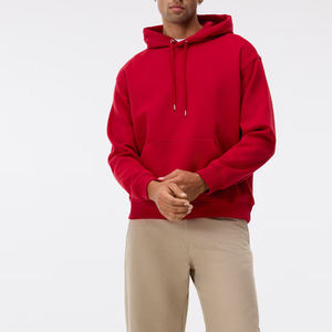 Men's <b>Red</b> Hooded Fleece Pullover <b>Hoodie</b> Pocket Design Quick Dry Breathable Regular Fit Solid Color Casual Winter Wear Customized - Product Image 3