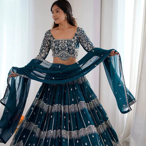 Conjunto de Lehenga Choli de Diseño Bollywood en Faux Georgette con Bordado de Hilo y Lentejuelas y Falda de 3.5m para Fiestas y Eventos - Product Image 1