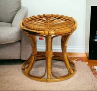 Tabouret rond en rotin fait main, style mid-century modern, meubles de salon, tabouret ottoman en canne, provenant de l'Uttar Pradesh