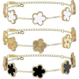 Set di Bracciali a Quadrifoglio Placcati in Oro 18K per Donne, Gioielli Trendy con Design a Foglia e Fiore, Bracciali Portafortuna per Compleanno - Product Image 1