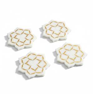 <b>Marble</b> <b>Coaster</b> with Gold Floral Printing Round Luxury Handmade 10mm Thick White <b>Coasters</b> Decorative Table Accessories - Product Image 4