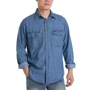 Camiseta de Algodón para Hombre, Estilo Vintage, Ecológica, con Sensación de Mezclilla, Color Sólido, Costuras Resistentes, Larga Duración, para Oficina - Product Image 1