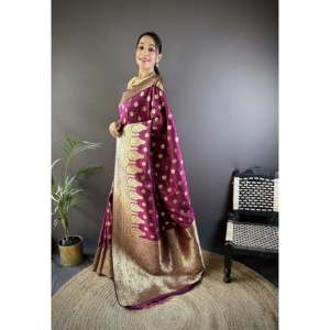 Vaishali Banarasi Lichi Silk <b>Saree</b>-Ethnic Scarves & Shawls - Product Image 3