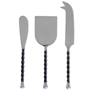 Juego de cuchillos para queso de acero inoxidable de rendimiento confiable con mango negro retorcido, herramientas duraderas para servir queso - Product Image 3