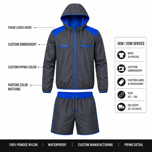 OEM Private Label Custom Logo Men's Sports <b>Windbreaker</b> Jacket Shorts Set Nylon Polyester Matching Set Custom Logo Supplie - Product Image 6