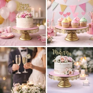 Modern Luxury Gold Pedestal <b>Cake</b> <b>Stand</b> with Decorative Flower Border for Dessert Table Wedding Event and Party Decoration - Product Image 6