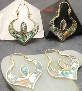 Gold Plated Bohemian Hoop Earrings With <b>Shell</b> Inlay Plant Pattern Women's Jewelry G720 - Product Image 1