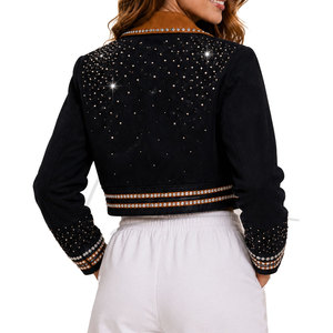 TELLUS APPAREL 2026 <b>Rhinestone</b> Cropped Varsity <b>Jacket</b> Winter New Design Lightweight Comfortable Wool Women's Best Selling - Product Image 2