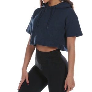 Sudadera con capucha corta de felpa para mujer, con hombros caídos y bajo sin rematar, 52% poliéster Airlume peinado y hilado en anillo, color melocotón - Product Image 2
