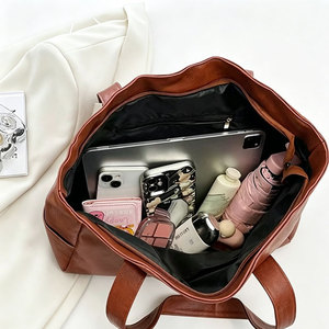Sac fourre-tout polyvalent pour femme, style coréen vintage, grande capacité, design tendance, fermeture éclair, polyester, sac à bandoulière pour femme - Product Image 6