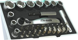 Jeu de douilles et embouts OEM ODM 1/4" 33 pièces avec poignée à double tête flexible - Product Image 3