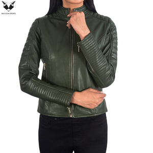 Highest Quality <b>Long</b> Sleeve Lightweight Durable Slim Fit New Arrival Olive Green Women's Genuine Sheepskin <b>Leather</b> <b>Jacket</b> - Product Image 6
