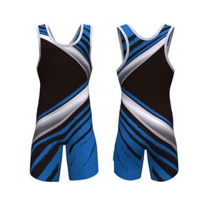 Débardeur de lutte pour homme, tricoté, col en V, color-block rouge, bleu et blanc, style sportif - Product Image 4