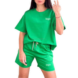 Nuevo diseño logotipo personalizado Primavera Verano liso cuello redondo Loungewear ropa de mujer conjunto de pantalones cortos de dos piezas conjunto de pantalones cortos de motorista - Product Image 1