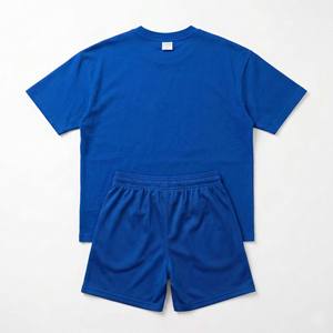 Ensemble short et t-shirt en maille pour homme, bleu roi, épaules tombantes, survêtement 2 pièces, tenue de sport respirante, coupe oversize unie - Product Image 6